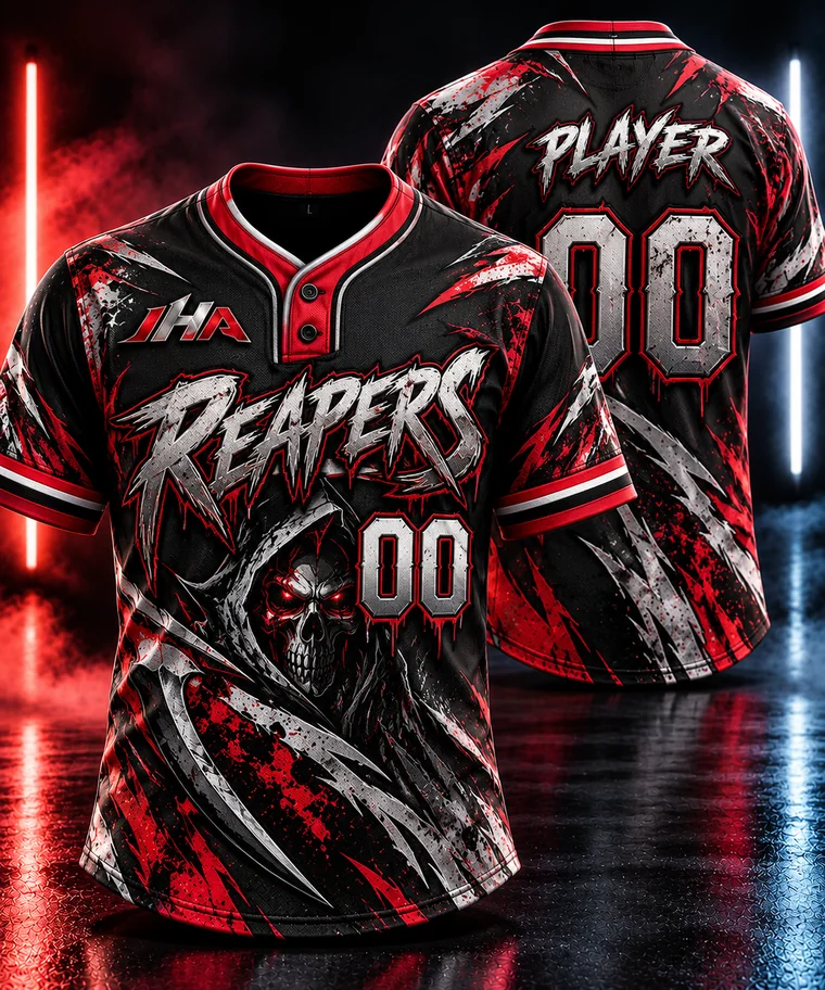 Black and red Reapers baseball jersey concept, front and back